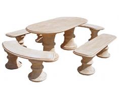 CONJUNTO DE MESA EN PIEDRA OVAL 194cm. MOD.SAUCE