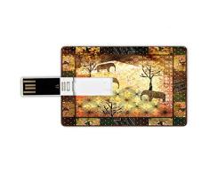 8GB Forma de tarjeta de crédito de unidades flash USB africano Estilo de tarjeta de banco de Memory Stick Patchwork Inspired Pattern Grunge Vintage destacados s árboles rosas impresión,multicolor, Plu