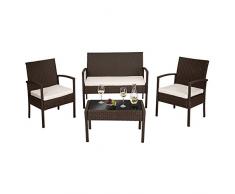 TecTake Conjunto muebles de Jardín en Poly Ratan Sintetico - negro 4 plazas, 2 sillones, 1 mesa baja, 1 banco - disponible en diferentes colores - (Brown antiguo | No. 402113)