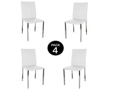 MUEBLIX | Pack 4 Sillas Blancas | Fabricada en Piel Sintética de Alta Calidad PU | Elegante y Moderna | Mueble de Polipiel para Comedor o Cocina | Útil para Salón | Silla Teba