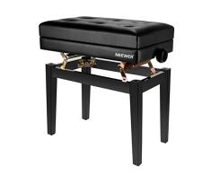 Neewer NW-007 Banco de Piano Acolchado de Lujo Ajustable - Taburete Sin Respaldo de Cuero, Construcción de Madera Sólida con Capacidad de Carga de Hasta 250 Libras / 110 Kilogramos (Negro)