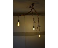 Araña de madera natural Lámpara de techo rustico con rama de olivo seca