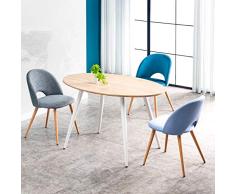Mc Haus FIKKA - Mesa Comedor Ovalada de madera MDF diseño Escandinavo con patas color Blanco lacadas, Mesa cocina salón 129x79x75cm