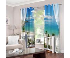 LOVEKKK Blackout Curtain Hawai Cortina Ocultante con 8 Ojales Suave para Ventanas de Habitación Infantil, 100% Poliéster, 2 Piezas 140x175cm(An x Al)