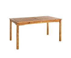 Aktive 61005 - Mesa jardín madera rectangular, 100% de acacia, para 6 personas, 140x80x74 cm, agujero Ø5 cm para sombrilla