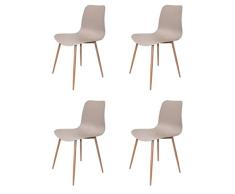 TIENDA EURASIA - Pack 4 Sillas de Comedor Taupe, Estilo nórdico y Diseño Ergonómico. Patas metálicas con en Efecto Madera de Haya.