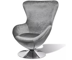 Nishore Sillón Giratorio con Cojín Forma de Huevo Plateado Asiento Silla Salón 64 x 64 x 86 cm