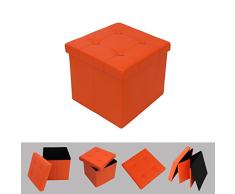 Todeco - Almacenamiento Banco, Almacenamiento Otomano Plegable de Cuero - Carga máxima: 150 kg - Material: Imitación de Cuero - Acabado Cosido y copetudo, 38 x 38 x 38 cm, Naranja