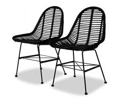 vidaXL 2X Silla Comedor Ratán Negro Asiento Taburete Banco Mueble Jardin Patio