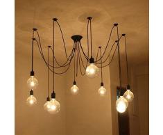 10 luces - Inicio Deco Vintage DIY Industrial accesorio de la lámpara colgante de luz Retro Lámpara de Techo de la lámpara de araña 6/8/10 luces (E27 base, Cada cable 1.5m, Ajustable)