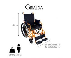 Mobiclinic Silla de Ruedas Plegable y autopropulsable | Reposabrazos abatibles y reposapiés extraíbles | Ancho de Asiento de 46 cm | Alegre diseño de Color Naranja | Modelo Giralda