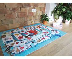 Laroom Alfombra Vinílica Infantil Diseño Laberinto, Vinilo Antiliscante, Multicolor, 100x133 cm