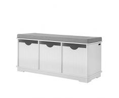 SoBuy Banco de Almacenamiento con Acolchados Cojines y 3 Cubos, Estante del Zapato, FSR30-W, ES