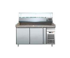 Banco pizza refrigerato con piano in granito e vetrina portacondimenti (Gn 1/3). Cm. 151