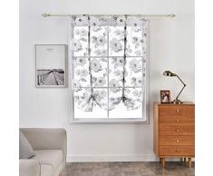 SIMPVALE Cortina Romana de Tul Translúcida Visillo Persianas con Diseño de Flores para Cocina Balcón Sala, Gris, 120x120cm