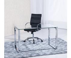 Adec - Mesa de Estudio Benetto XL, Mesa de Escritorio, Mesa de Despacho Cristal Transparente y Patas Metal Cromado, Medidas: 120 cm (Largo) x 60 cm (Ancho) x 75 cm (Alto)