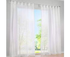 SIMPVALE 2 Paneles Visillos Cortina Traslúcidos con Trabilla, para Ventana, Balcón, Sala, Tul, Poliéster, Amplitud 140 cm (Altura 250cm, Blanco)
