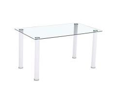 HomeSouth - Mesa de Comedor Blanca, Mesa de Cristal para Cocina, Medidas Mesa Moderna salón: 140x80 cm Ancho