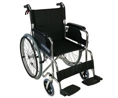 Mobiclinic, modelo Palacio, Silla de ruedas plegable, ortopédica, para minusválidos, de aluminio, freno en manetas, reposapiés y reposabrazos extraíbles, color Negro, asiento, ultraligera
