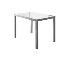 MOMMA HOME Mesa de Comedor - Modelo Melbourne - Color Blanco/Plata - Material Cristal Templado/Metal - Medidas 110 x 70 x 75 cm