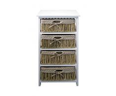Rebecca SRL Cajonera Mesilla de Noche 4 Cestas Madera Mimbre Blanco Provenzal Cocina Baño (Cod. RE4044)