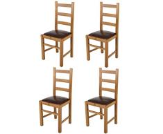 Tommychairs – Juego de 4 sillas rústicas para Cocina y Comedor, Estructura de Madera de Haya Pintada en Roble y Asiento de Piel sintética, Color Oscuro