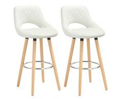 WOLTU 2X Taburetes de Bar con Respaldo Sillas de Cocina Juego de 2 Taburetes Altos Cocina Marco de Madera Maciza Imitación de Cuero Silla de Diseño Madera Blanco BH111ws-2