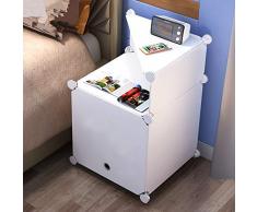Mesita de noche blanca mesilla de noche mesitas de noche dormitorio blancas fijada con espacio de almacenamiento Gabinete pequeño de plástico blanco - para dos lados izquierdo y derecho 2 con puerta
