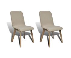 vidaXL 2X Sillas de Salón Comedor Modernas de Madera de Roble y Tela Beige