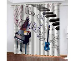 LOVEKKK Blackout Curtain Piano Cortina Ocultante con 8 Ojales Suave para Ventanas de Habitación Infantil, 100% Poliéster, 2 Piezas 140x175cm(An x Al)