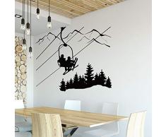YuanMinglu Sala de esquí Apliques de Pared Esquiador telesilla Silla montaña Pino Vinilo Pegatina Pegatinas de Pared Deportes de Invierno decoración del hogar Negro 104x88cm