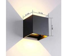 tvfly - Lámpara de pared para interior y exterior (moderna, con ángulo de haz ajustable, IP65, LED, 3000 K, luz blanca cálida (negro 7 W), aluminio, 7 W)