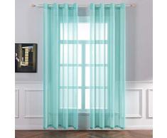MIULEE Cortinas Poliéster Translucida de Dormitorio Moderno Ojales Cortina Ventana Visillos Salon para Sala Cuarto Dormitorio Comedor Salon Cocina Salón de 2 Unidades 140 x 245cm Turquesa