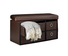 Relaxdays – Banco de almacenaje Rectángulo plegable con 6 compartimentos extraíbles taburete almacenaje Otomano con asiento puf simili-cuir baúl plegable 38 x 76 x 38 cm, marrón