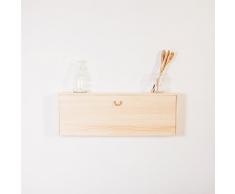 Estante de madera flotante con cajón especiero para la cocina. Alacena minimalista de pared para la cocina.
