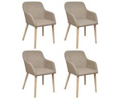 vidaXL 4X Sillas de Comedor Tela Beige Madera Roble Acolchada Cocina Salón