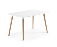 Due-Home - Mesa de Comedor Tower, Acabado Lacado Blanco y Patas de Madera, 120 x 80 x 74,5, Color Blanco