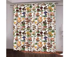 LOVEKKK Blackout Curtain Hongos de Colores Cortina Ocultante con 8 Ojales Suave para Ventanas de Habitación Infantil, 100% Poliéster, 2 Piezas 140x175cm(An x Al)