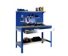 Banco de trabajo BT3 con cajón Simonwork Azul/Madera Simonrack 1445x1210x610 mms - Mesa de trabajo - Banco para taller 600 Kgs de capacidad por estante