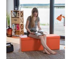 Relaxdays Banco plegable, Baúl de almacenaje, Cuero sintético, 38 x 114 x 38 cm, Naranja