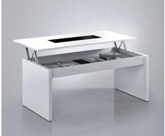 Habitdesign (0T1638BO) - Mesa de centro elevable , acabado blanco brillo y cristal negro , dimensiones 100 cm largo x 50 cm ancho x 43/52 cm altura