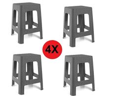 RATAN 4X Taburete Silla de plástico Estilo Rattan Gris Asiento Cuadrado cómodo jardín Banco
