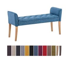 CLP Chaise Longue Cleopatra con Tapizado de Tela I Banco Largo Acolchado en Estilo Chesterfield I Silla Larga I Color: Azul, Madera Clara Envejecida