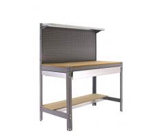 Banco de trabajo BT3 con cajón Simonwork Gris/Madera Simonrack 1445x910x610 mms - Mesa de trabajo - Banco para taller 400 Kgs de capacidad por estante