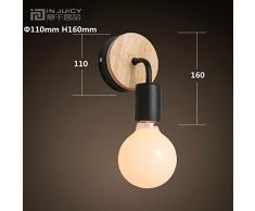 INJUICY Loft LED Metal Hierro Forjado Apliques luz de Pared Lámparas Vintage Madera de Pared Adecuado Bañadores Focos Para la Pared para Cabecera Dormitorio Sala Pasillo Entrada Restaurante (Negro)