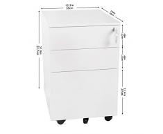 Archivador Gabinete de archivo móvil de 3 cajones Gabinete de archivo de relleno de metal desmontable Mesita de noche Documentos de oficina Gabinete Gabinete de almacenamiento con 5 ruedas (Blanco)