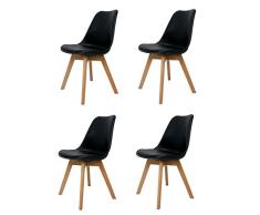 La Silla Española Salou, sillas de estilo nórdico, asiento en simil piel y patas en madera, negro, 47x42x83 cm, 4 unidades