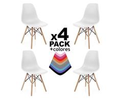 duehome (Nordik - Pack 4 sillas Color Blanco, Silla réplica Blanca y Madera de Haya, Medidas: 47 cm Ancho x 56 cm Fondo x 81 cm Altura