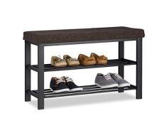 Relaxdays Banco Zapatero Moderno con 2 Niveles, Metal-Tela, Marrón, 50 x 81 x 32 cm