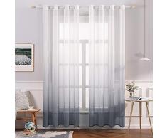 MIULEE Cortina Translúcida Visillo Gradiente Color Degradado Dos Paneles de Ojales Plateados Gasa para Ventanas Habitacion Dormitorio Cocina Sala de Estar 140x225cm Gradiente Vertical Gris